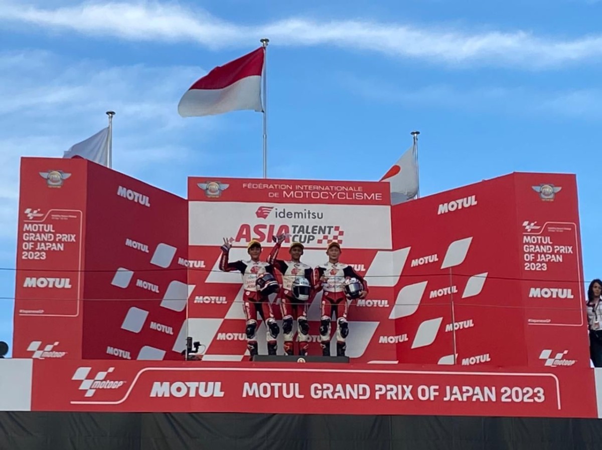 ebalap binaan Astra Honda Motor (AHM), Veda Ega Pratama berhasil mengumandangkan Indonesia Raya pada race pertama gelaran balap Idemitsu Asia Talent Cup (IATC) seri kedua yang digelar di sirkuit Twin Ring Motegi, Jepang