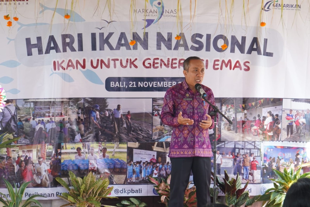 Kepala Dinas Kelautan dan Perikanan Provinsi Bali, Putu Sumardiana dalam sambutannya pada acara Peringatan Hari Ikan Nasional ke-10 Tahun 2023