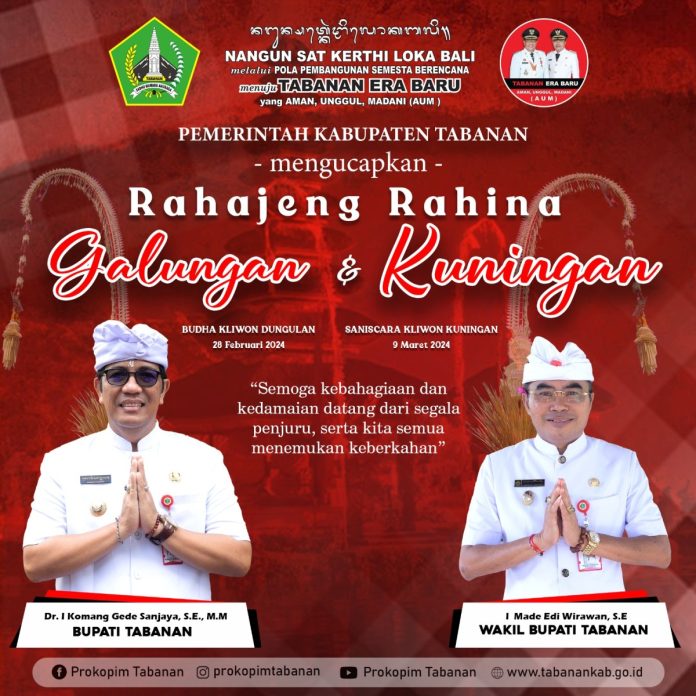 Pemerintah Kabupaten Tabanan Mengucapkan Selamat Hari Raya Galungan dan Kuningan Tahun 2024