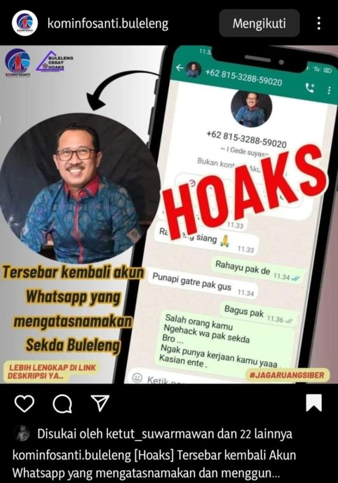 Screenshot layar dari instagram Dinas kominfosanti buleleng