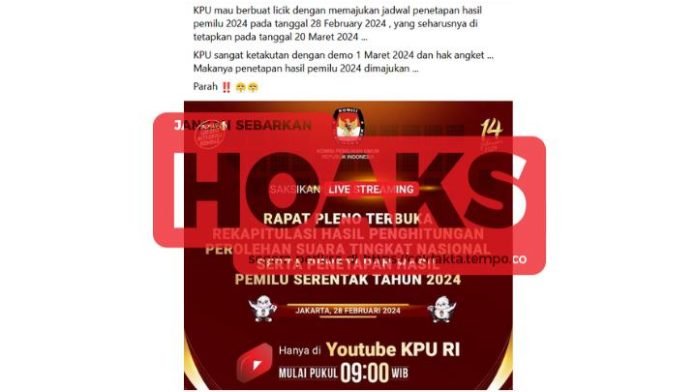 Klaim Penetapan Hasil Pemilu 2024 Dimajukan pada 28 Februari Ternyata Tidak Benar