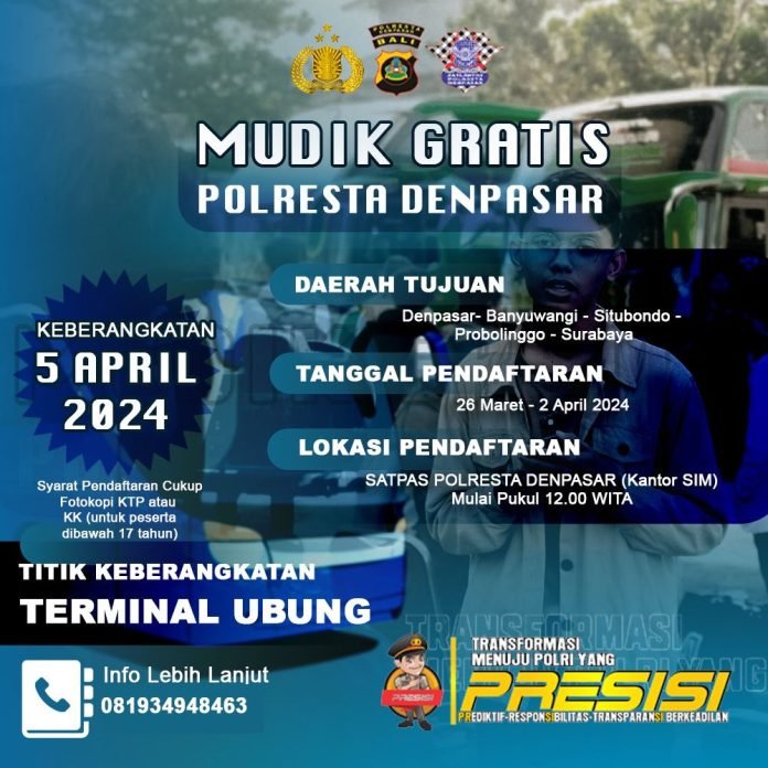 Polresta Denpasar Gelar Program Mudik Gratis untuk Masyarakat
