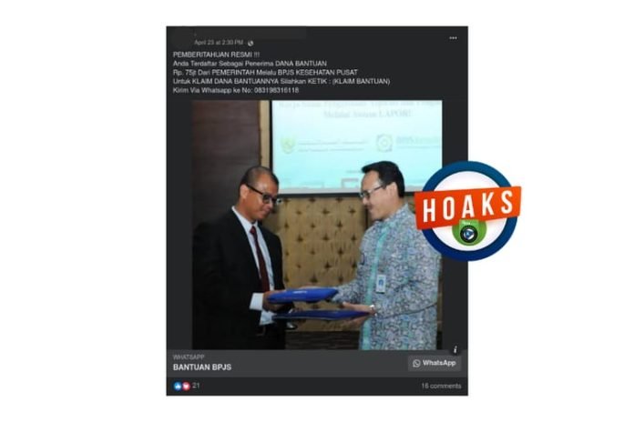 Hoaks! Informasi Bantuan Dana Rp 75 Juta dari BPJS Kesehatan Tidak Benar