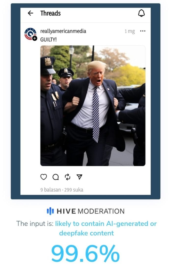 Foto Penangkapan Donald Trump yang Beredar di Media Sosial Diduga Hasil AI Generatif