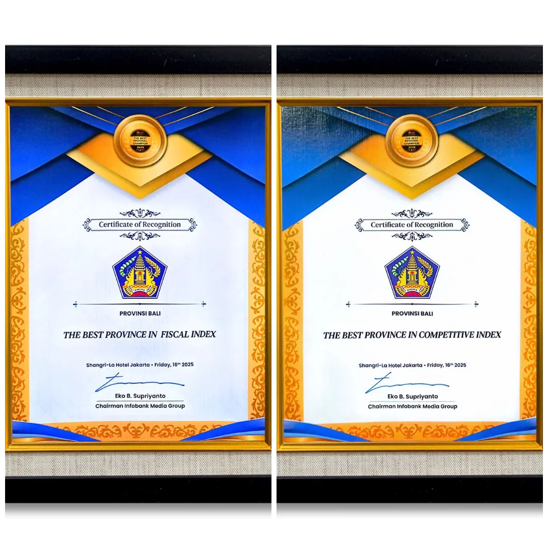 Dua penghargaan lain yang diterima Pemerintah Provinsi Bali, yaitu Best Province in Fiscal Index dan Best Province in Competitive Index.