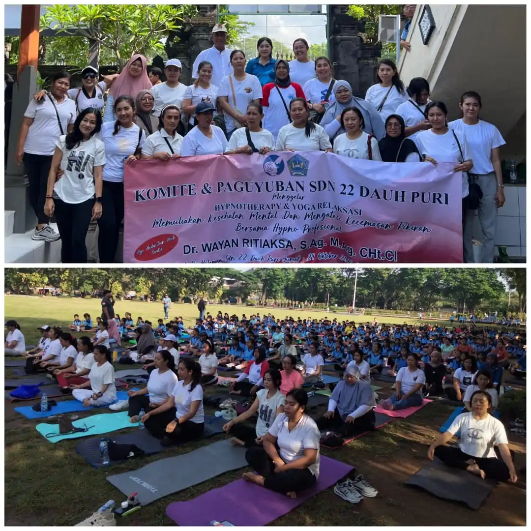 SDN 22 Dauh Puri Kaja mengadakan hypnotherapy di Lapangan Lumintang untuk memperingati Hari Kesehatan Mental Sedunia sekaligus meningkatkan kesehatan mental siswa, guru, dan orang tua.