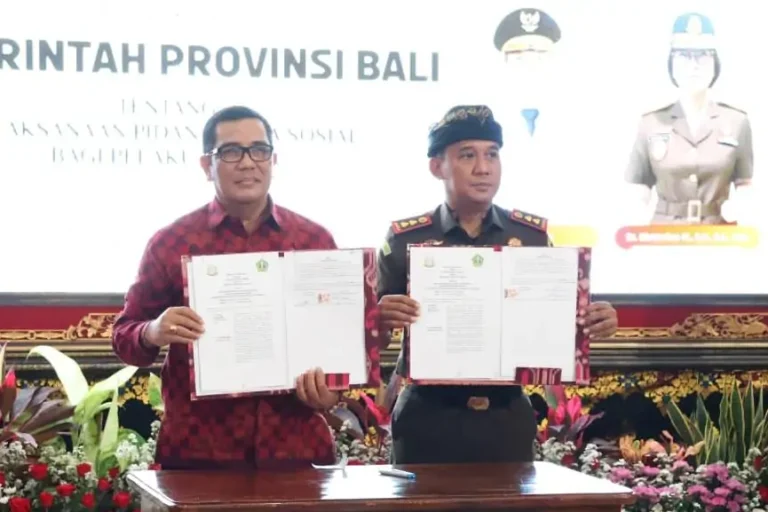 Bupati Tabanan, I Komang Gede Sanjaya, saat menghadiri penandatanganan Nota Kesepahaman dan Perjanjian Kerja Sama penerapan pidana kerja sosial