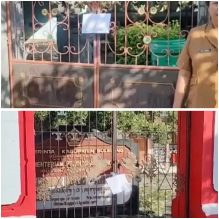Tulisan yang dipasang oleh orang yang menyegel SDN 4 dan SDN 5 Kubutambahan.