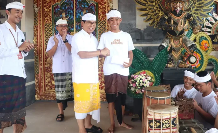 Bupati Badung, I Wayan Adi Arnawa, menghadiri upacara Melaspas Pelinggih Ratu Begawan Penyarikan dan peresmian Balai Banjar Adat Tegal Saat Delodan di Desa Adat Kapal, Mengwi, Rabu 18 Februari 2026.