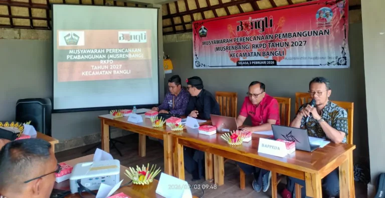 Kecamatan Bangli menggelar Musrenbang RKPD 2027 guna merumuskan arah pembangunan yang selaras dengan kebutuhan dan aspirasi masyarakat setempat.