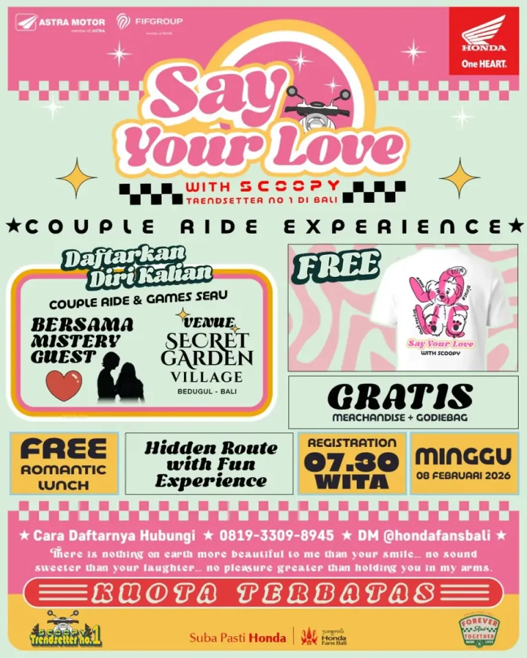 Kegiatan tahunan bertajuk “Say Your Love with Scoopy”, Astra Motor Bali membuka pendaftaran city touring dengan konsep couple ride experience