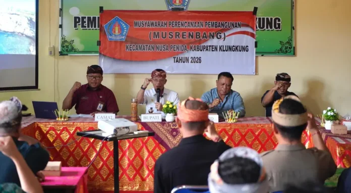 Bupati I Made Satria saat membuka Musrenbang Kecamatan Nusa Penida menekankan pentingnya kolaborasi dan kerja sama solid dalam pembangunan Kabupaten Klungkung.
