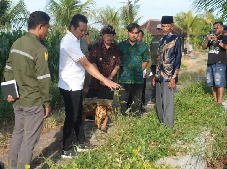 Bupati I Made Kembang Hartawan meninjau pembangunan rabat beton di Desa Medewi untuk memastikan kelancaran dan peningkatan kualitas infrastruktur jalan demi mendukung mobilitas dan perekonomian masyarakat.