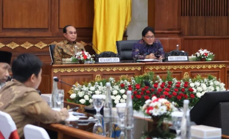Wakil Gubernur Bali I Nyoman Giri Prasta mengikuti rapat kerja bersama Komite I DPD RI yang membahas sinergi penataan serta pengembangan manajemen Aparatur Sipil Negara (ASN).