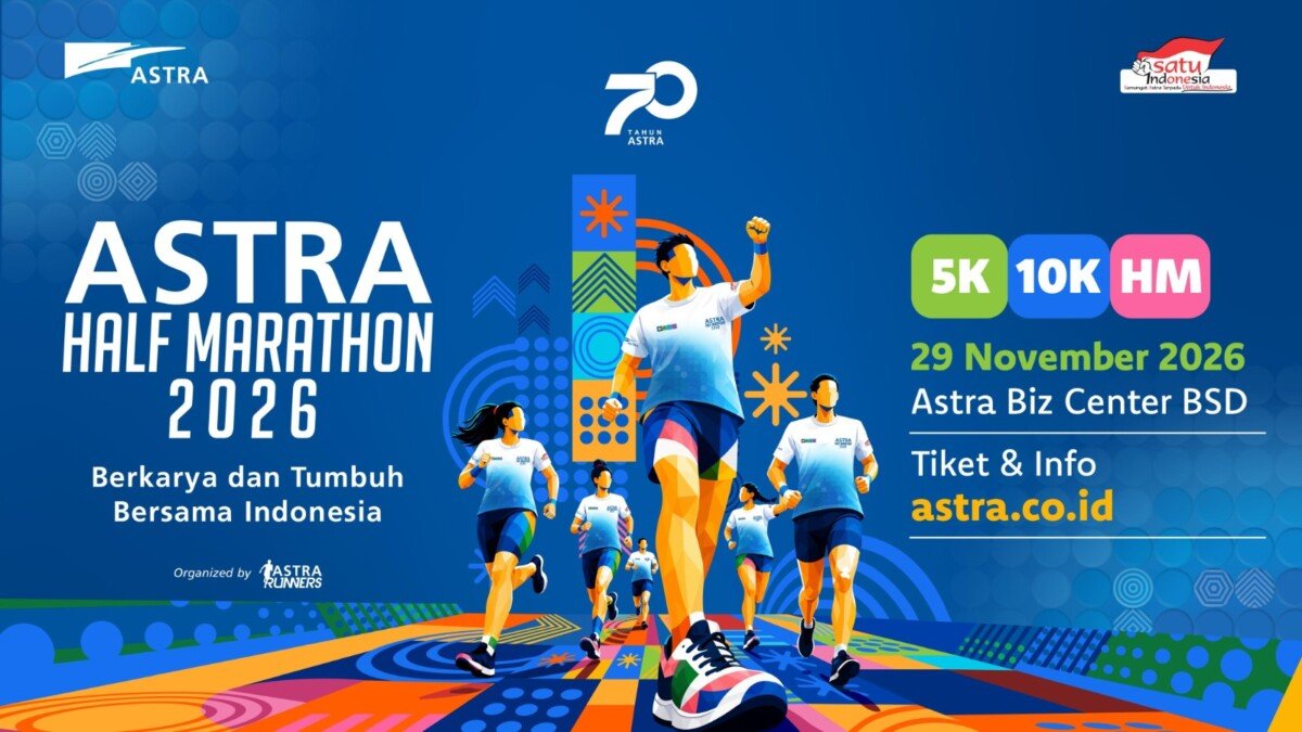 Pendaftaran Astra Half Marathon 2026 resmi dibuka mulai tanggal 15 September 2026 melalui situs Astra: astra.co.id. Pendaftaran Astra Half Marathon 2026 resmi dibuka mulai tanggal 15 September 2026 melalui situs Astra: astra.co.id.